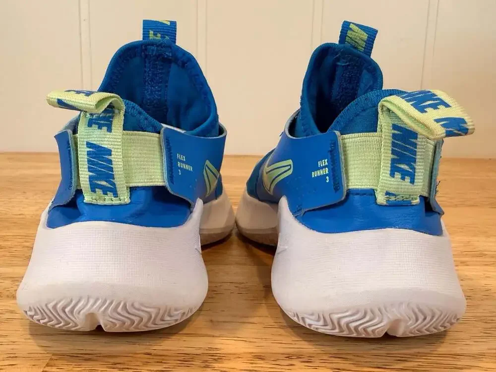 Nike Flex Runner 3 Toddler Shoes Blue and Lime Green Kids 1.5Y